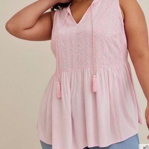 NWT Torrid pink sleeveless top embroidered, peplum.